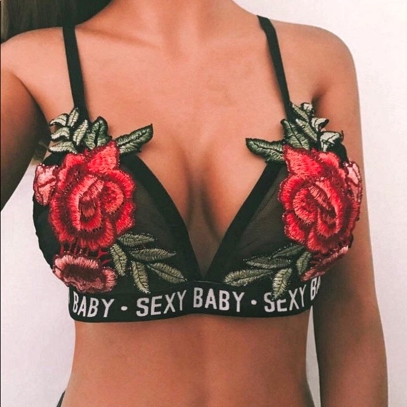 Small - Sexy Baby Embroidered Rose Bralette 🌹 - Picture 2 of 5